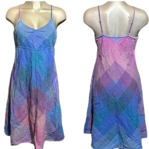 Gap Plaid Gradient Dress Purple/Blue Hippie Boho Diamond Linen/Cotton Size Large
